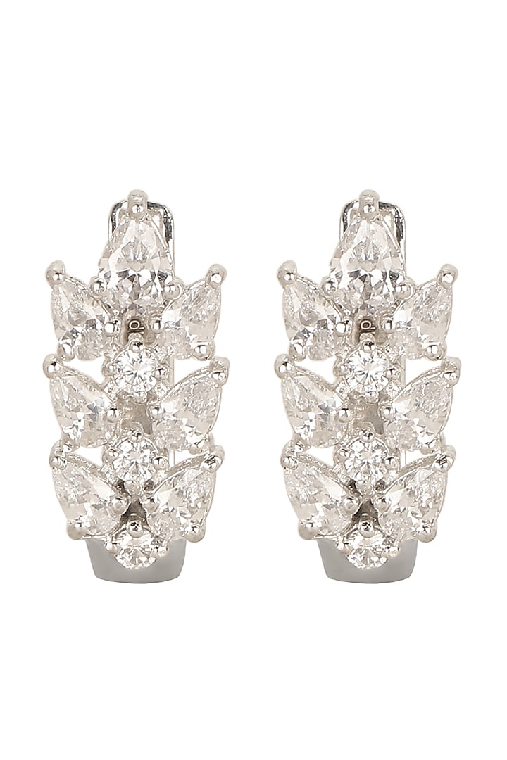 White Finish Cubic Zirconia Earrings In Sterling Silver by Sica Jewellery at Pernia's Pop Up Shop