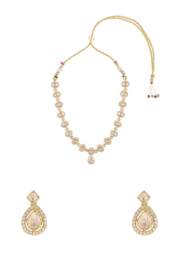 Gold Plated Moissanite Polki Necklace Set In Sterling Silver by Sica Jewellery at Pernia's Pop Up Shop