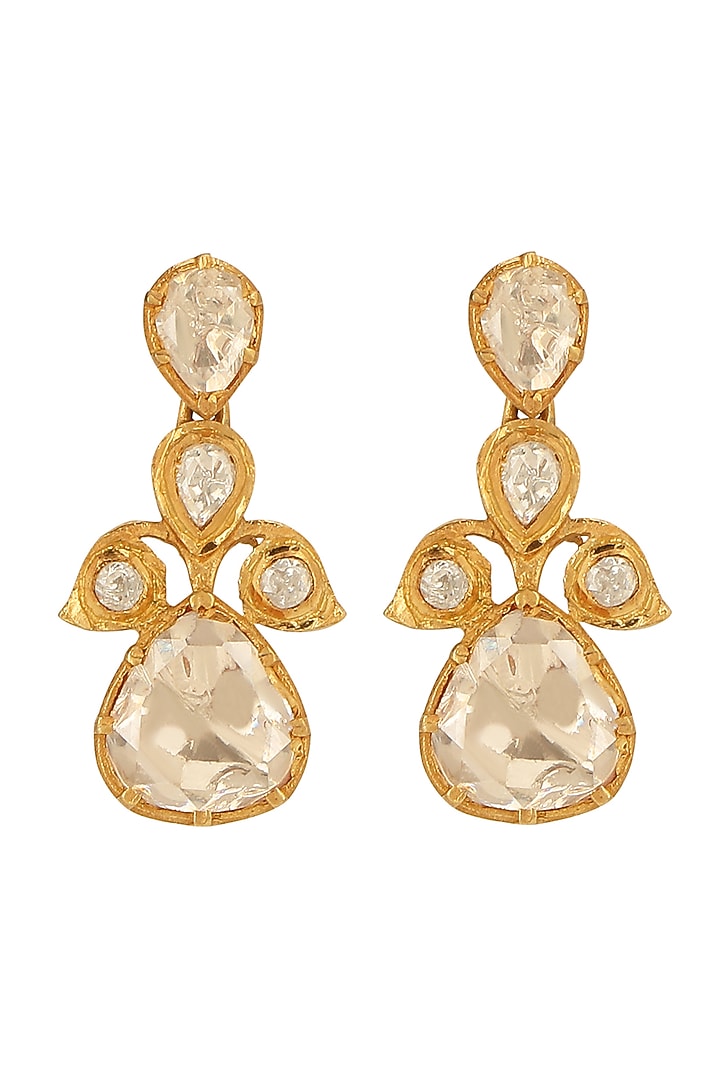 Gold Plated Handcrafted Earrings With Moissanite Polki In Sterling Silver by Sica Jewellery at Pernia's Pop Up Shop