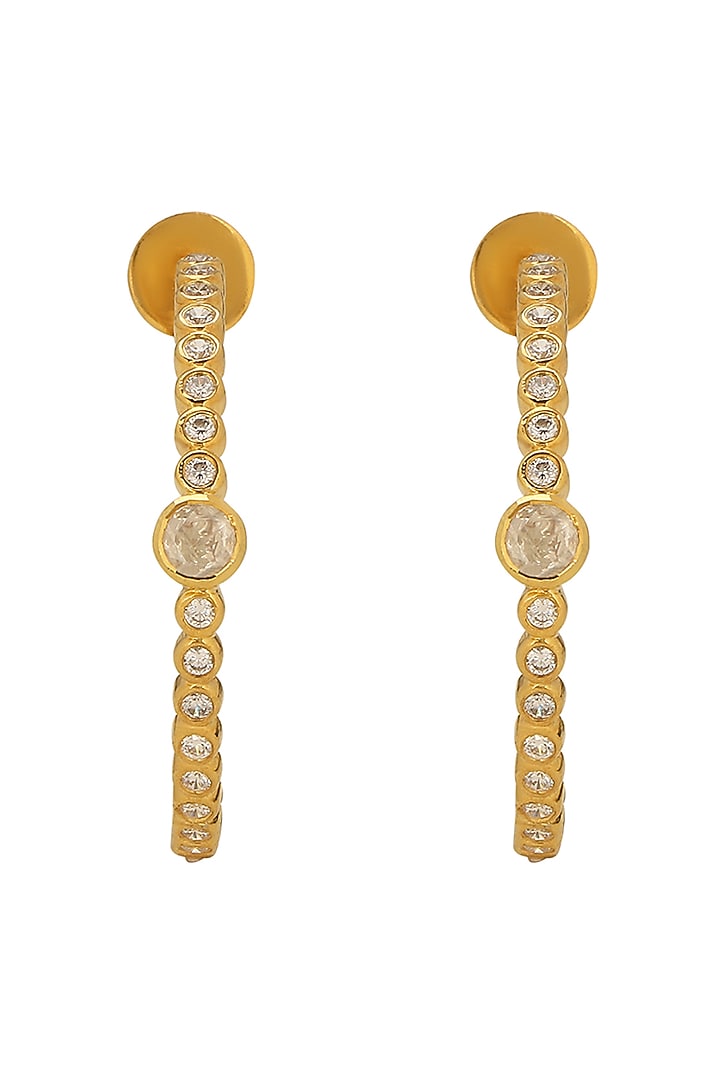 Gold Plated Moissanite Polki Hoop Earrings In Sterling Silver by Sica Jewellery at Pernia's Pop Up Shop