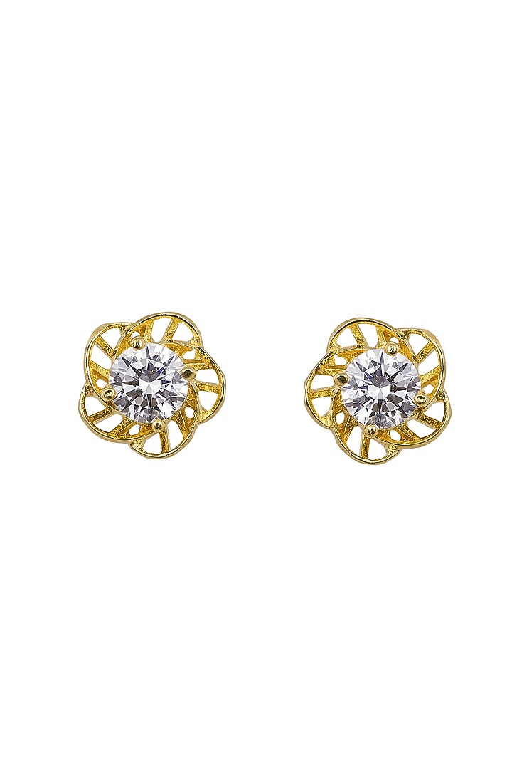 Gold Rhodium Plated Zircon Stud Earrings In Sterling Silver by Sica Jewellery at Pernia's Pop Up Shop