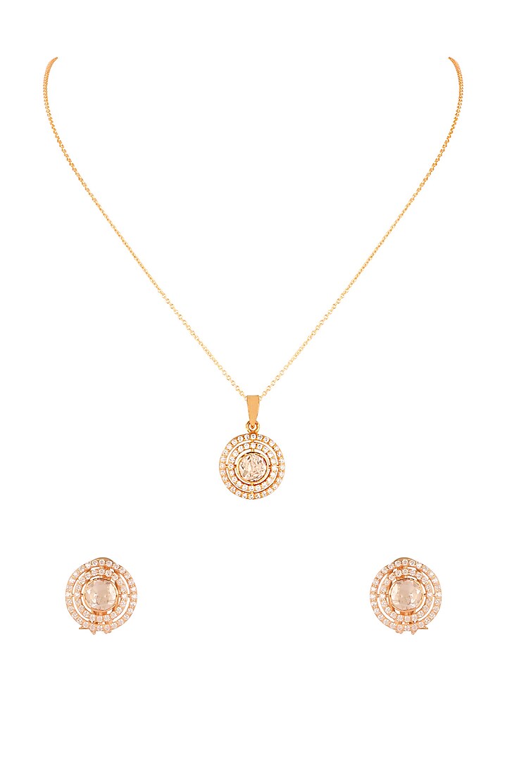 Gold Finish Moissanite Polki Necklace Set In Sterling Silver by Sica Jewellery at Pernia's Pop Up Shop