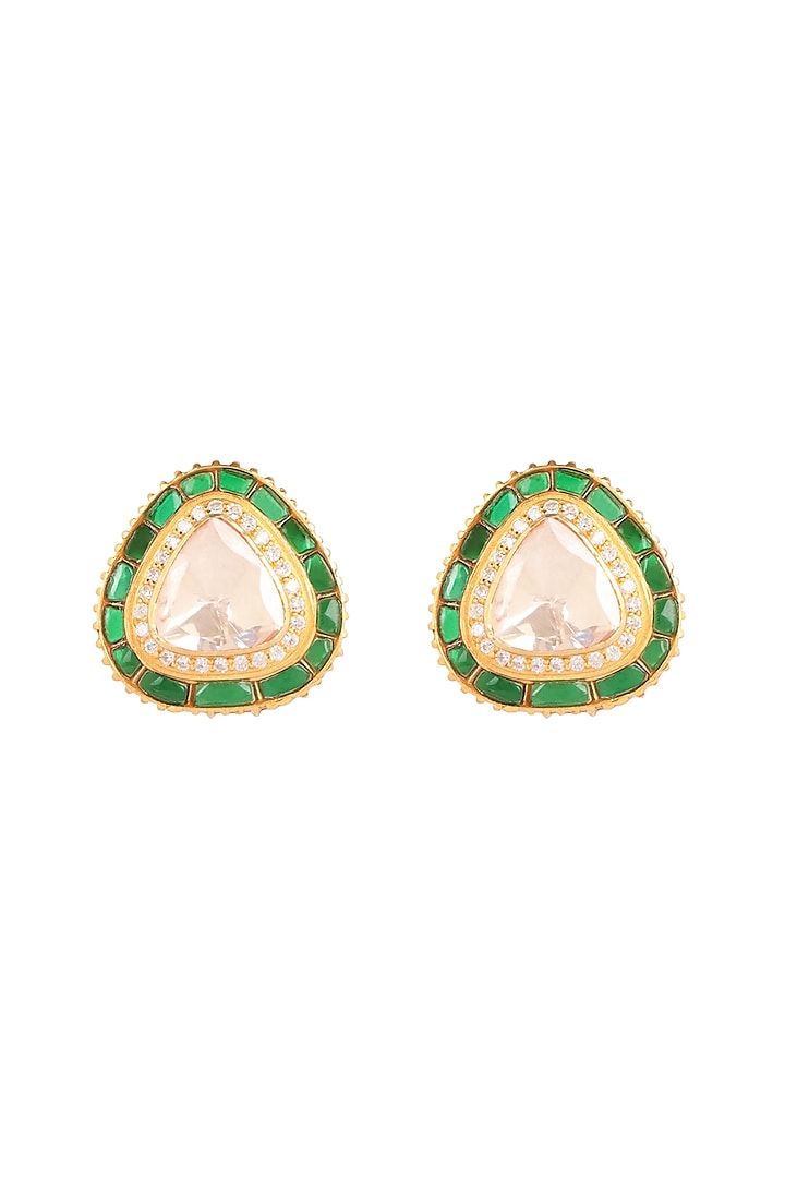 Gold Finish Moissanite Polki Stud Earrings In Sterling Silver by Sica Jewellery at Pernia's Pop Up Shop