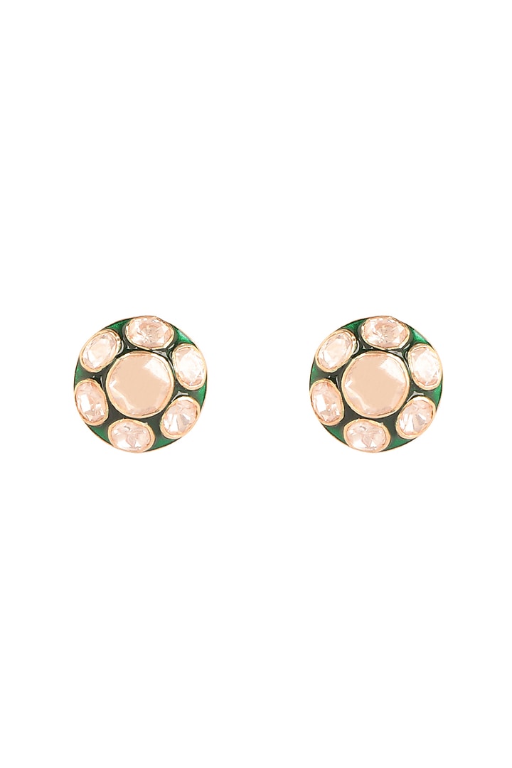 Gold Finish Moissanite Polki Stud Earrings In Sterling Silver by Sica Jewellery at Pernia's Pop Up Shop