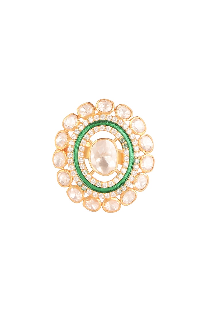 Gold Finish Moissanite Polki Ring In Sterling Silver by Sica Jewellery at Pernia's Pop Up Shop