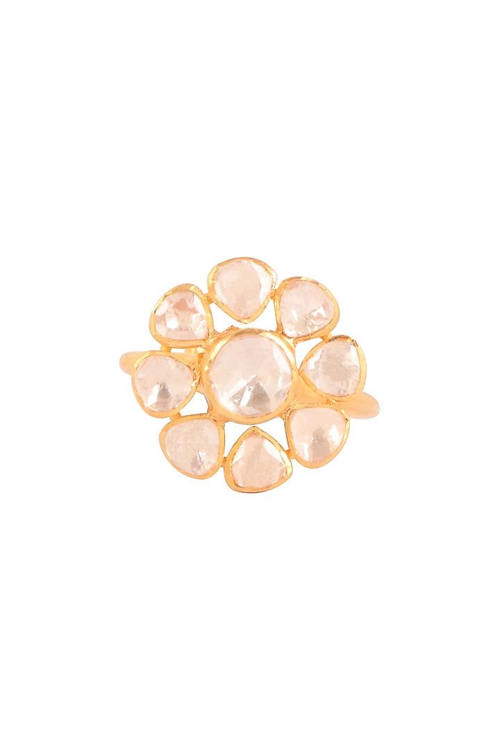 Gold Finish Moissanite Polki Ring In Sterling Silver by Sica Jewellery at Pernia's Pop Up Shop