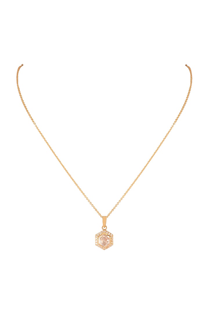 Gold Finish Moissanite Polki Pendant Necklace In Sterling Silver by Sica Jewellery at Pernia's Pop Up Shop