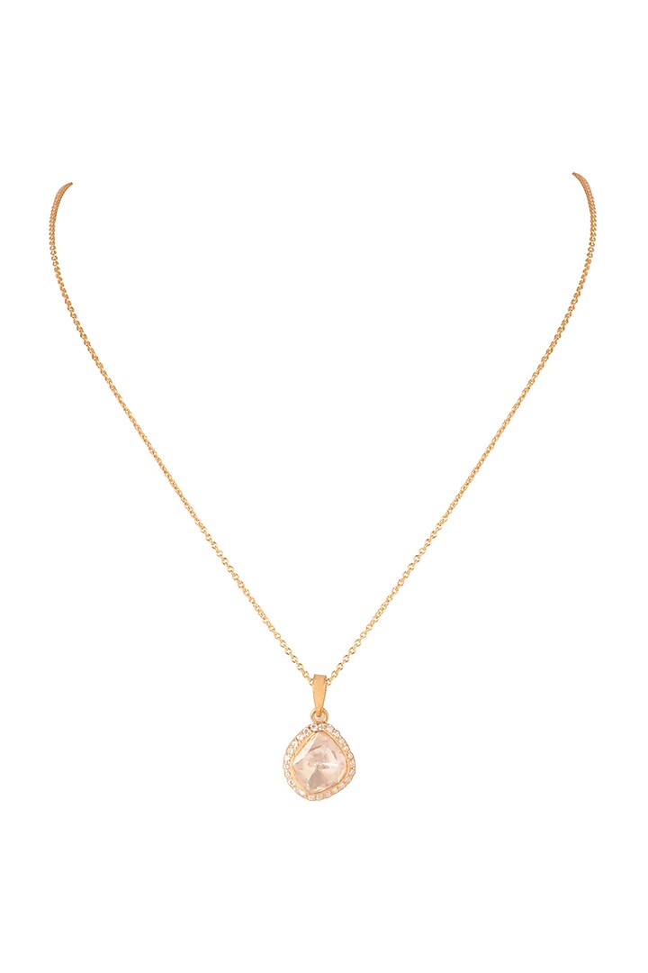 Gold Finish Moissanite Polki Pendant Necklace In Sterling Silver by Sica Jewellery at Pernia's Pop Up Shop