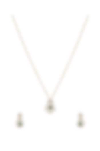 Gold Rhodium Plated Green Zircon Pendant Chain Necklace Set In Sterling Silver by Sica Jewellery at Pernia's Pop Up Shop