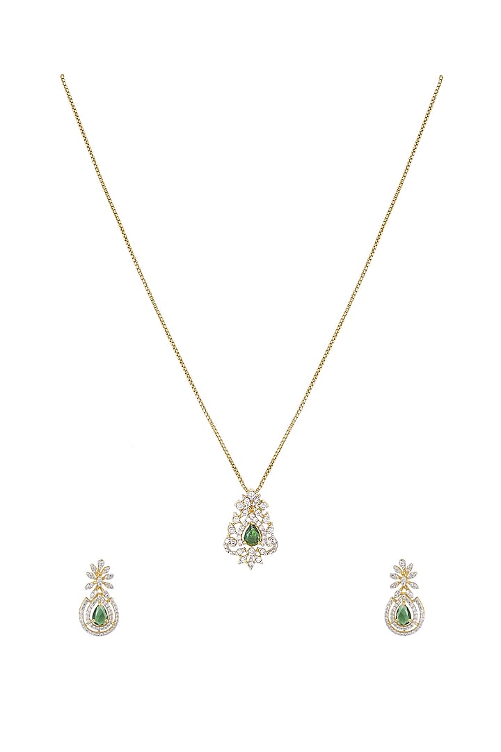 Gold Rhodium Plated Green Zircon Pendant Chain Necklace Set In Sterling Silver by Sica Jewellery at Pernia's Pop Up Shop