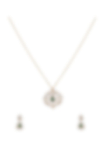 Gold Rhodium Plated Green Zircon Pendant Chain Necklace Set In Sterling Silver by Sica Jewellery at Pernia's Pop Up Shop
