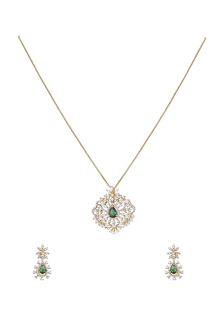 Gold Rhodium Plated Green Zircon Pendant Chain Necklace Set In Sterling Silver by Sica Jewellery at Pernia's Pop Up Shop