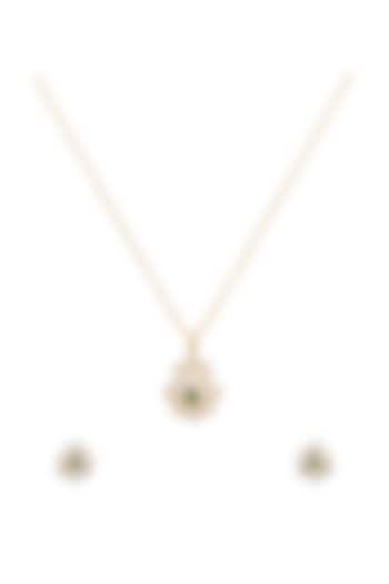 Gold Rhodium Plated Green Zircon Pendant Chain Necklace Set In Sterling Silver by Sica Jewellery at Pernia's Pop Up Shop