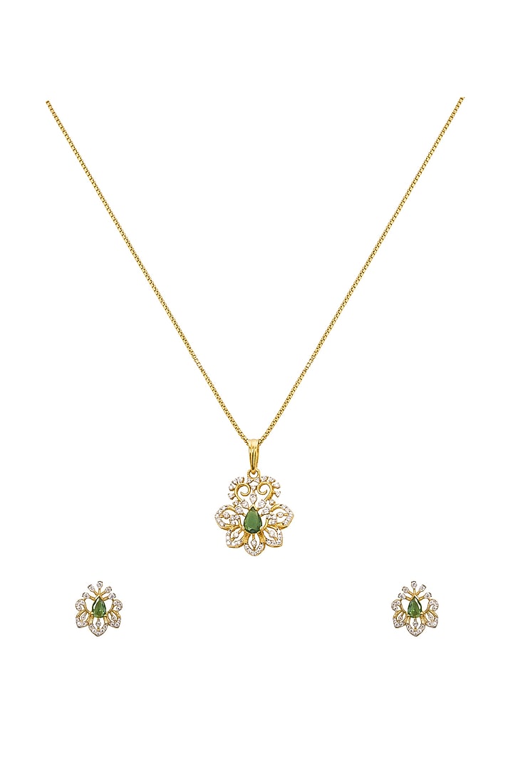 Gold Rhodium Plated Green Zircon Pendant Chain Necklace Set In Sterling Silver by Sica Jewellery at Pernia's Pop Up Shop