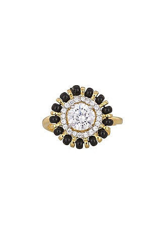 Gold Rhodium Plated Zircon Ring In Sterling Silver by Sica Jewellery