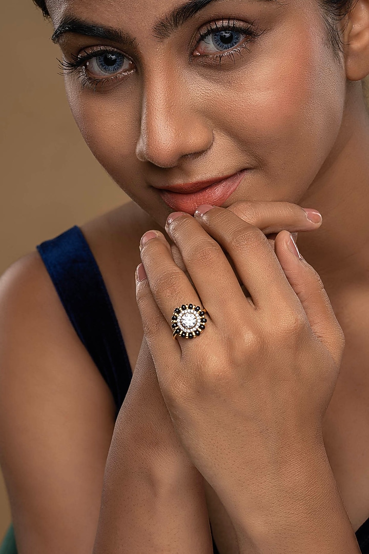 Gold Rhodium Plated Zircon Ring In Sterling Silver by Sica Jewellery at Pernia's Pop Up Shop