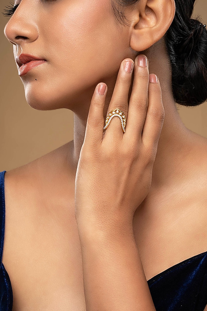 Gold Rhodium Plated Zircon Ring In Sterling Silver by Sica Jewellery at Pernia's Pop Up Shop