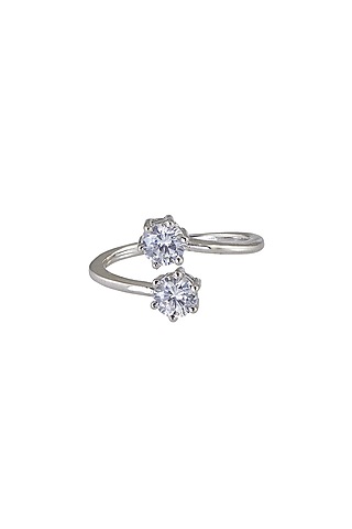White Gold Plated Zircon Ring In Sterling Silver by Sica Jewellery