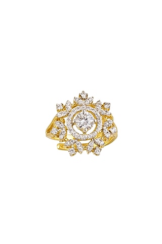 Gold Rhodium Plated Zircon Ring In Sterling Silver by Sica Jewellery