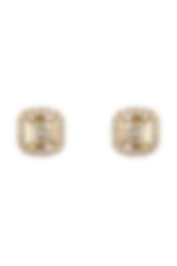 Gold Rhodium Plated Yellow Kundan Polki Stud Earrings In Sterling Silver by Sica Jewellery at Pernia's Pop Up Shop