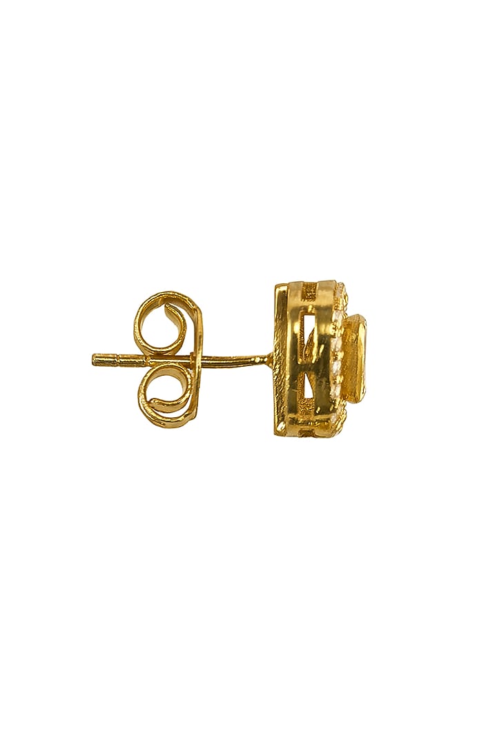 Gold Rhodium Plated Yellow Kundan Polki Stud Earrings In Sterling Silver by Sica Jewellery at Pernia's Pop Up Shop