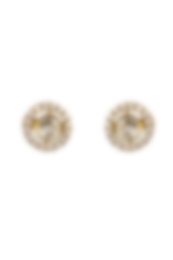 Gold Rhodium Plated Yellow Kundan Polki Stud Earrings In Sterling Silver by Sica Jewellery at Pernia's Pop Up Shop