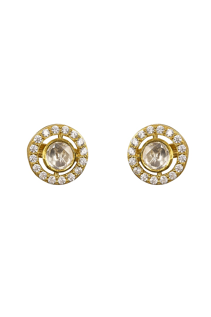 Gold Rhodium Plated Yellow Kundan Polki Stud Earrings In Sterling Silver by Sica Jewellery at Pernia's Pop Up Shop