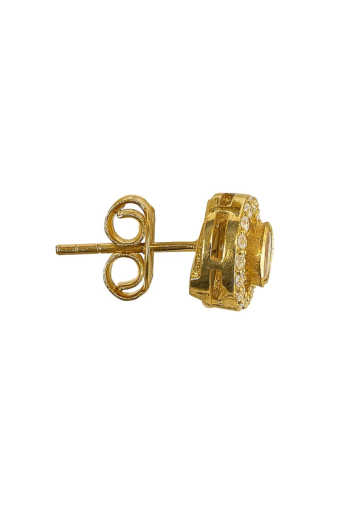 Gold Rhodium Plated Yellow Kundan Polki Stud Earrings In Sterling Silver by Sica Jewellery at Pernia's Pop Up Shop