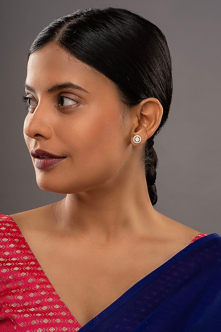 Gold Rhodium Plated Yellow Kundan Polki Stud Earrings In Sterling Silver by Sica Jewellery at Pernia's Pop Up Shop