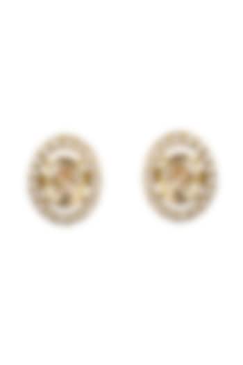 Gold Rhodium Plated Yellow Kundan Polki Stud Earrings In Sterling Silver by Sica Jewellery at Pernia's Pop Up Shop