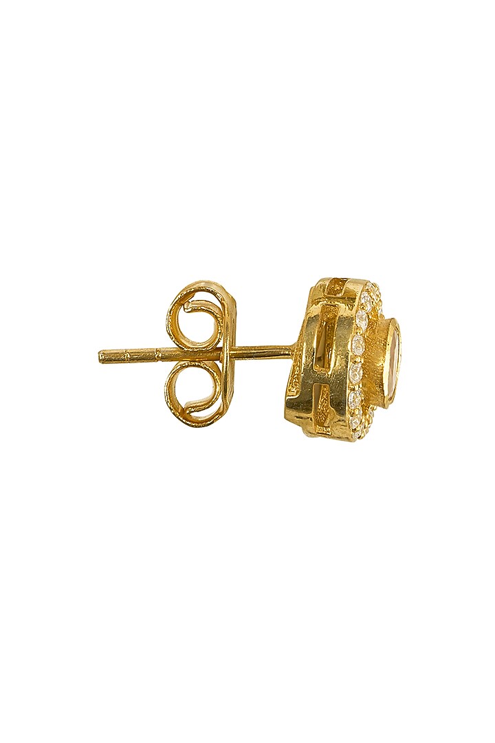 Gold Rhodium Plated Yellow Kundan Polki Stud Earrings In Sterling Silver by Sica Jewellery at Pernia's Pop Up Shop