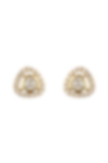 Gold Rhodium Plated Yellow Kundan Polki Stud Earrings In Sterling Silver by Sica Jewellery at Pernia's Pop Up Shop