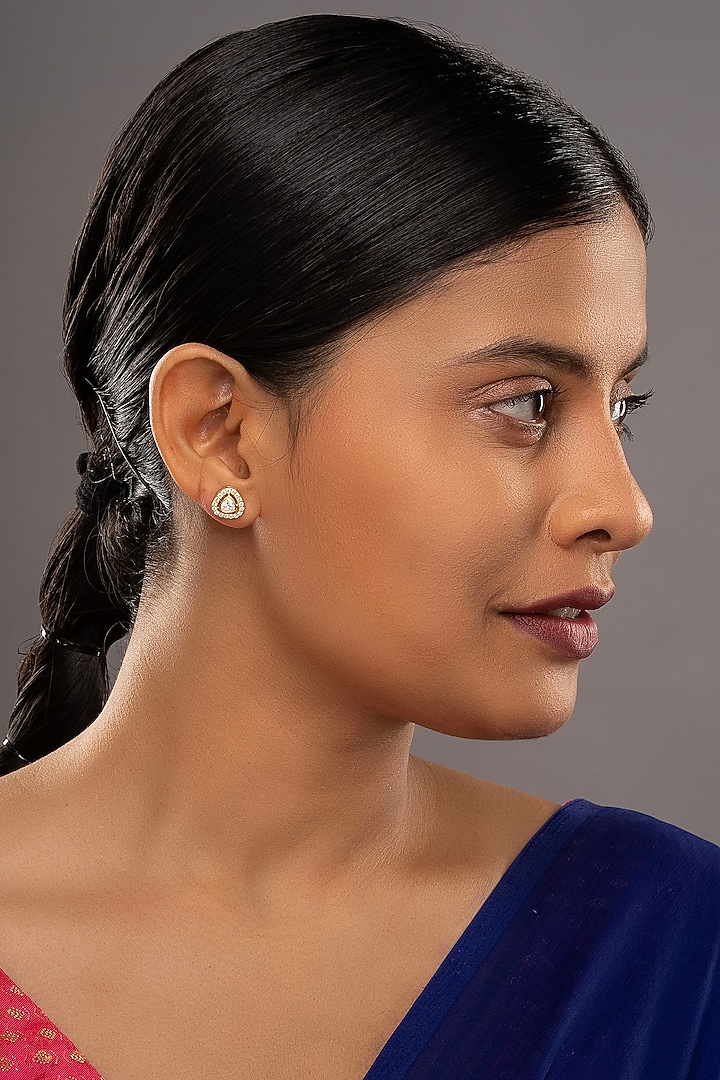 Gold Rhodium Plated Yellow Kundan Polki Stud Earrings In Sterling Silver by Sica Jewellery at Pernia's Pop Up Shop