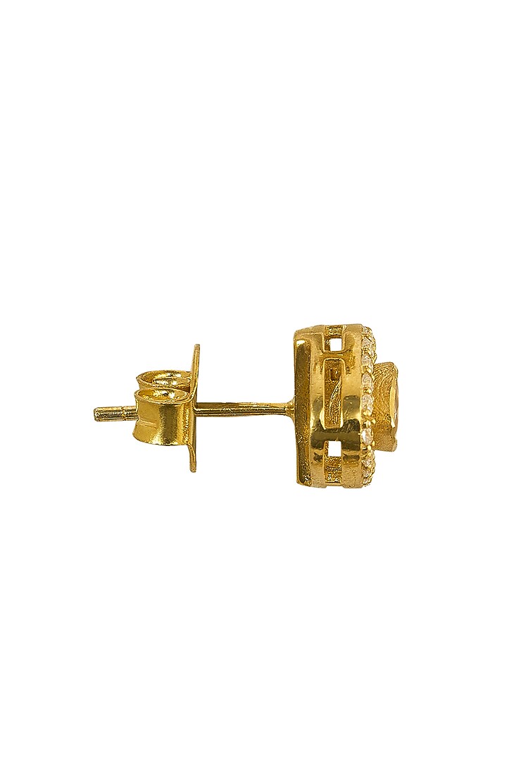 Gold Rhodium Plated Yellow Kundan Polki Stud Earrings In Sterling Silver by Sica Jewellery at Pernia's Pop Up Shop