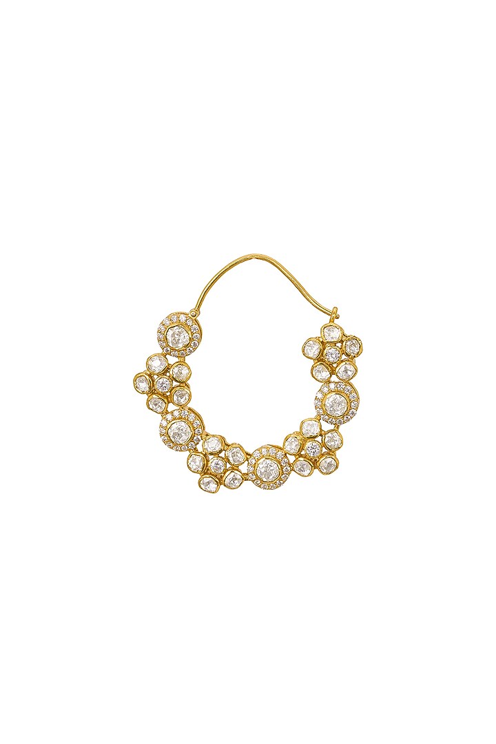 Gold Rhodium Plated Yellow Kundan Polki Nath In Sterling Silver by Sica Jewellery at Pernia's Pop Up Shop