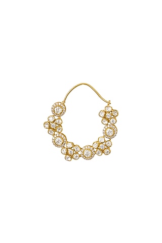 Gold Rhodium Plated Yellow Kundan Polki Nath In Sterling Silver by Sica Jewellery