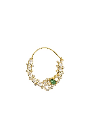 Gold Rhodium Plated Yellow Kundan Polki Nath In Sterling Silver by Sica Jewellery