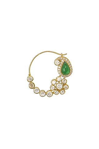 Gold Rhodium Plated Yellow Kundan Polki Nath In Sterling Silver by Sica Jewellery