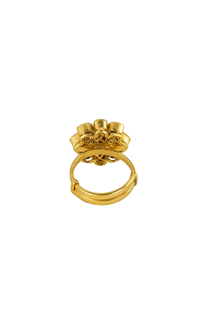 Gold Rhodium Plated Yellow Kundan Polki Ring In Sterling Silver by Sica Jewellery at Pernia's Pop Up Shop