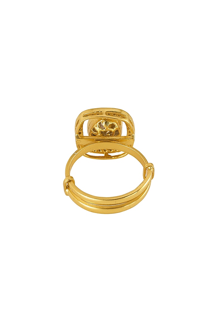 Gold Rhodium Plated Yellow Kundan Polki Ring In Sterling Silver by Sica Jewellery at Pernia's Pop Up Shop