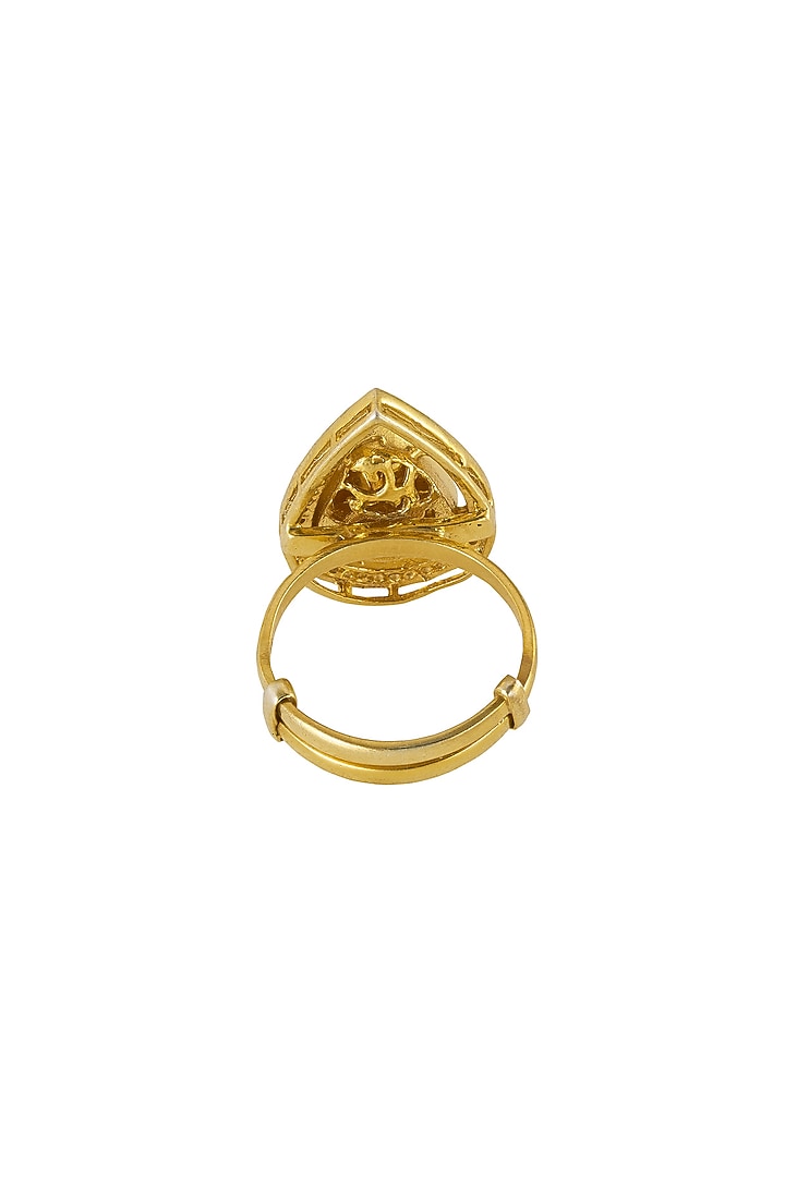 Gold Rhodium Plated Yellow Kundan Polki Ring In Sterling Silver by Sica Jewellery at Pernia's Pop Up Shop