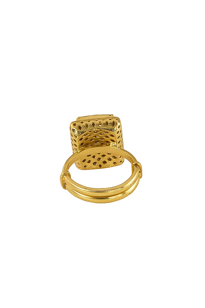 Gold Rhodium Plated Yellow Kundan Polki Ring In Sterling Silver by Sica Jewellery at Pernia's Pop Up Shop