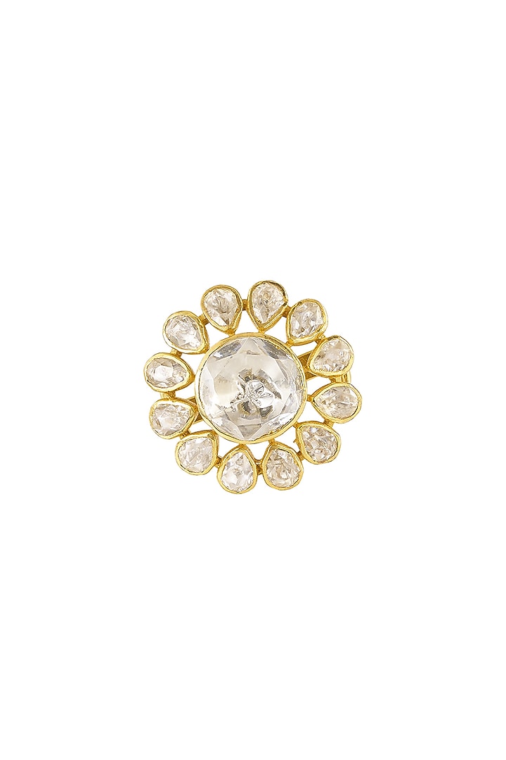 Gold Rhodium Plated Yellow Kundan Polki Ring In Sterling Silver by Sica Jewellery at Pernia's Pop Up Shop