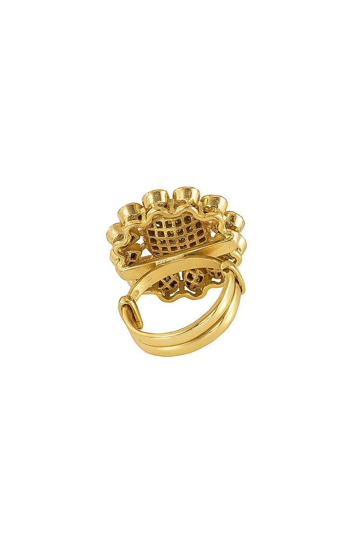 Gold Rhodium Plated Yellow Kundan Polki Ring In Sterling Silver by Sica Jewellery at Pernia's Pop Up Shop
