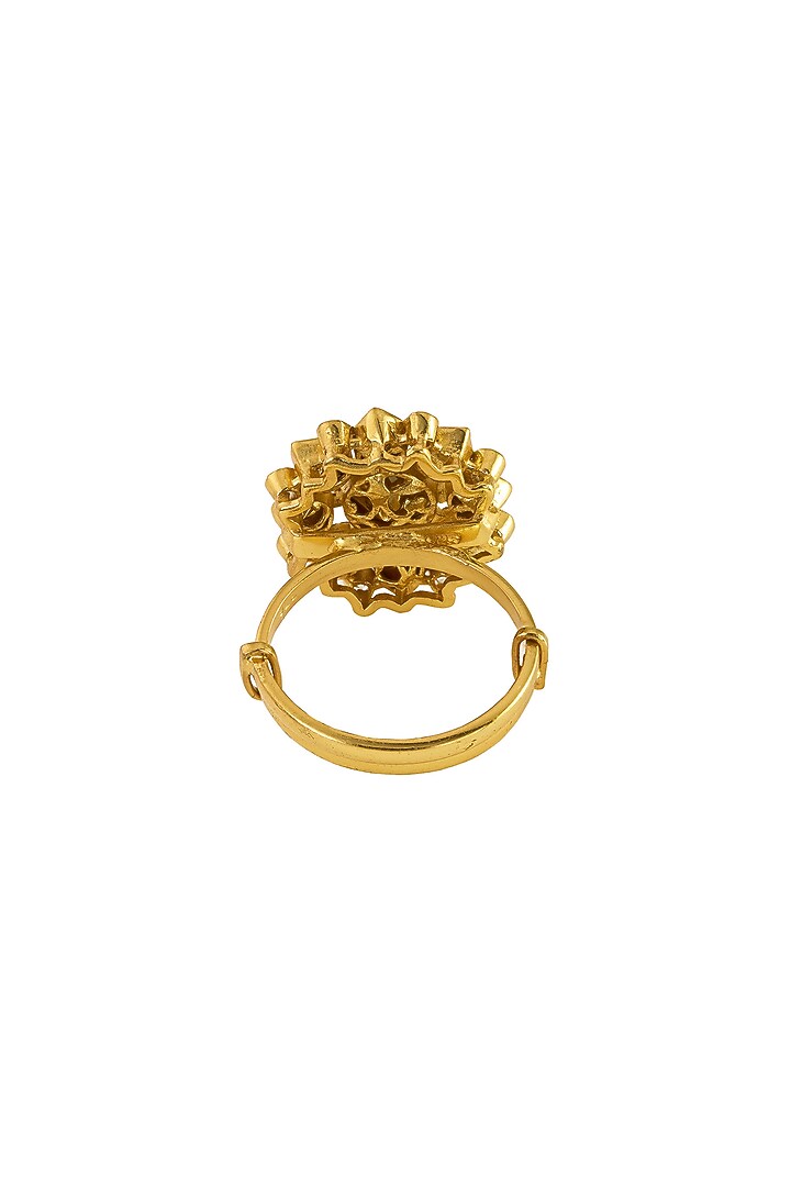 Gold Rhodium Plated Yellow Kundan Polki Ring In Sterling Silver by Sica Jewellery at Pernia's Pop Up Shop