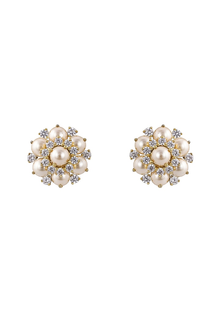 Gold Rhodium Plated Pearl Stud Earrings In Sterling Silver by Sica Jewellery at Pernia's Pop Up Shop