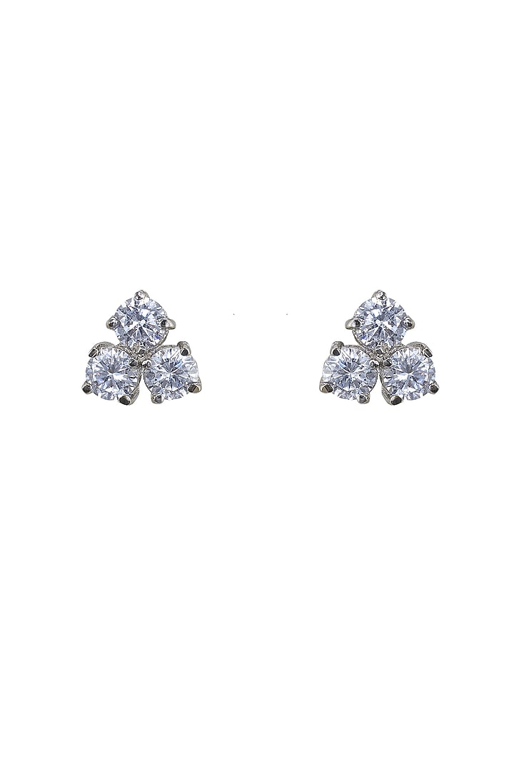White Gold Plated Zircon Stud Earrings In Sterling Silver by Sica Jewellery at Pernia's Pop Up Shop