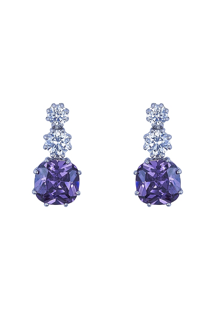 White Gold Plated Zircon Dangler Earrings In Sterling Silver by Sica Jewellery at Pernia's Pop Up Shop