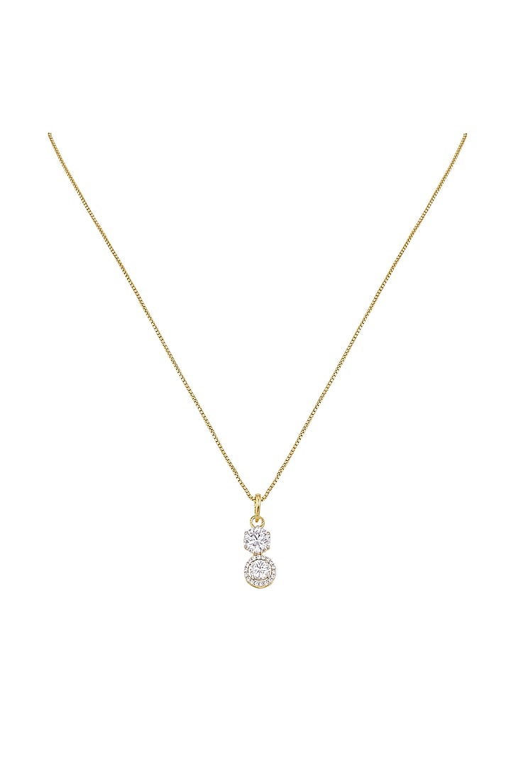 Gold Rhodium Plated Zircon Pendant Chain Necklace Set In Sterling