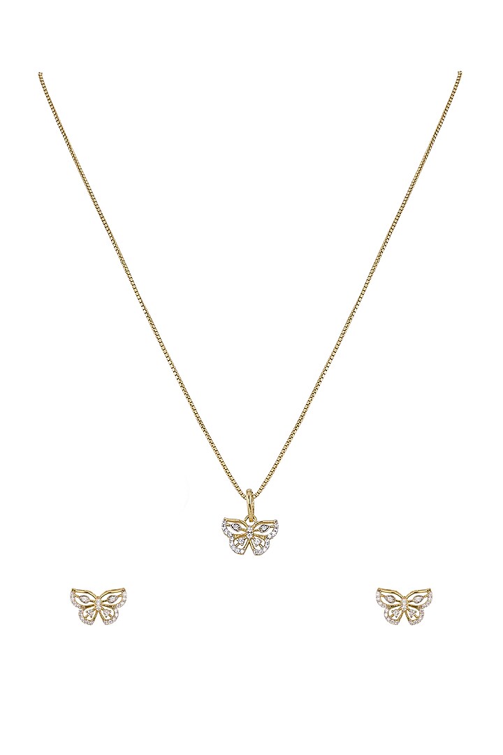 Gold Rhodium Plated Zircon Pendant Chain Necklace Set In Sterling Silver by Sica Jewellery at Pernia's Pop Up Shop